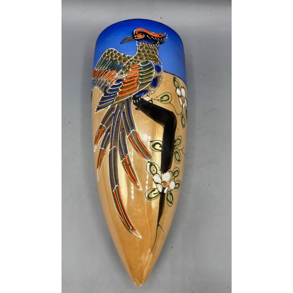 Vtg Hotta Yu Shoten Japan Lusterware Ceramic Wall Pocket Vase Hand Painted Bird - Picture 1 of 7